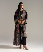 Black Slub Lawn Drop Shoulder Suit - View 1