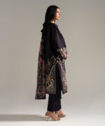 Black Slub Lawn Drop Shoulder Suit - View 5