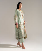 Green Slub Lawn A-Line Suit - View 4