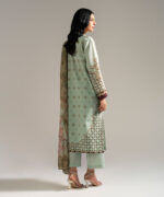 Green Slub Lawn A-Line Suit - View 5