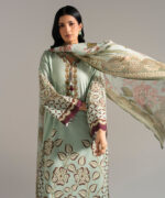 Green Slub Lawn A-Line Suit - View 3