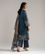 Blue Slub Lawn Straight Suit - View 2