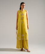 Lime Yellow Dobby Straight Suit - View 1