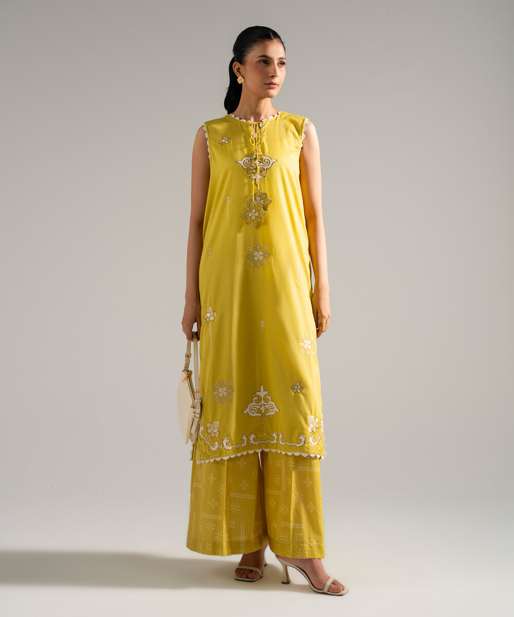 Lime Yellow Dobby Straight Suit - View 1 Lime Yellow Dobby Straight Suit - View 1