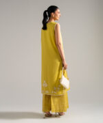 Lime Yellow Dobby Straight Suit - View 2