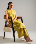 Lime Yellow Dobby Straight Suit - View 4