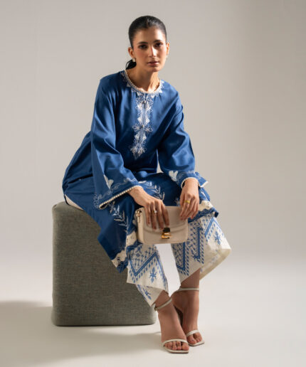 Blue Dobby A-Line Suit - View 2