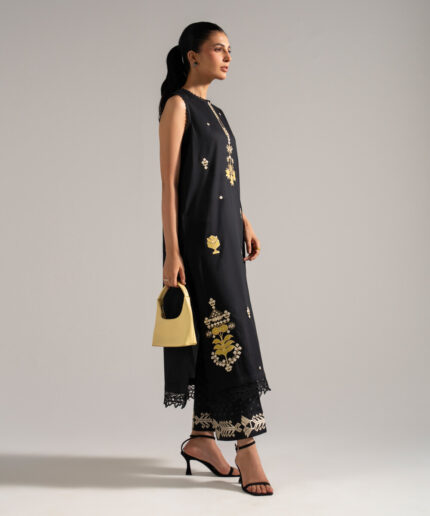 Black Dobby Straight Suit - View 1