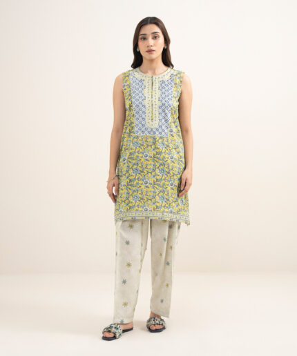 Lime Green Dobby Straight Suit - View 1