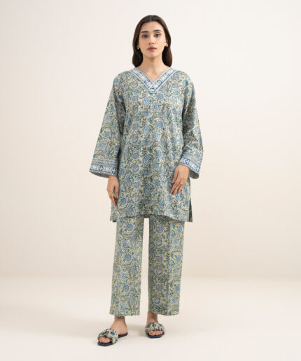 Green Dobby Straight Suit - View 1
