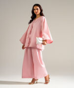 Piece Dyed Pink Cotton Linen Straight Suit - View 3