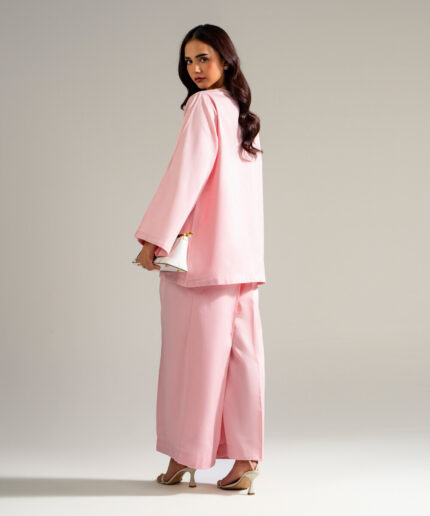 Piece Dyed Pink Cotton Linen Straight Suit - View 1