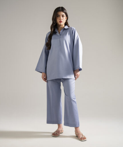 Dyed Steel Blue Cotton Linen Straight Suit - View 1