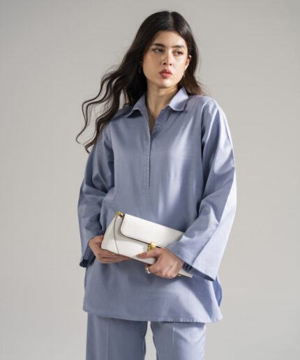 Dyed Steel Blue Cotton Linen Straight Suit - View 2