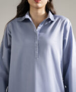 Dyed Steel Blue Cotton Linen Straight Suit - View 3