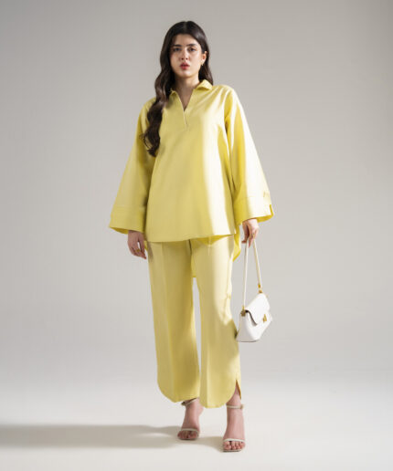 Dyed Lime Green Cotton Linen Straight Suit - View 1