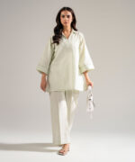 Dyed Mint Green Cotton Linen Straight Suit - View 3