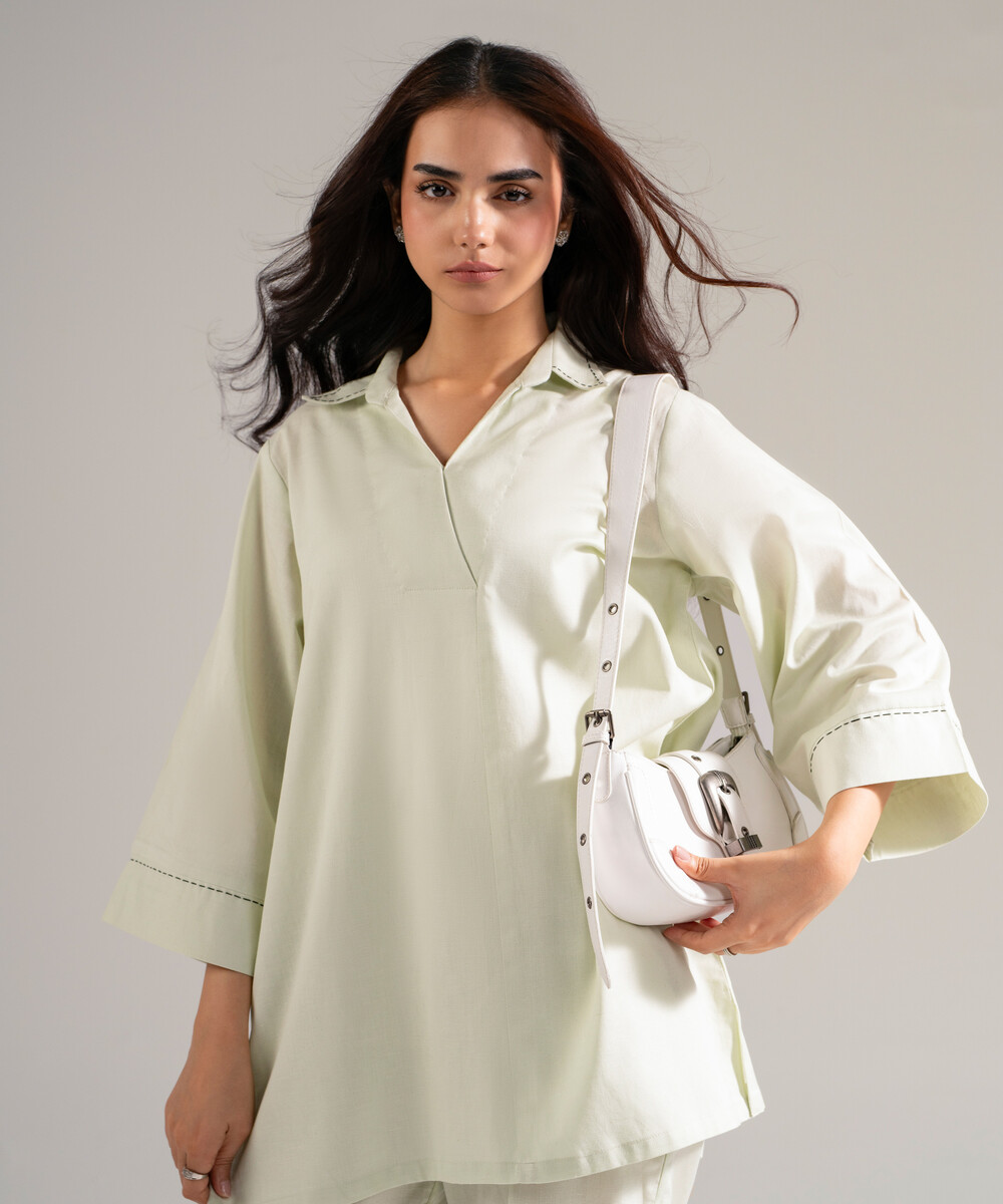 Dyed Mint Green Cotton Linen Straight Suit - View 1 Dyed Mint Green Cotton Linen Straight Suit - View 1