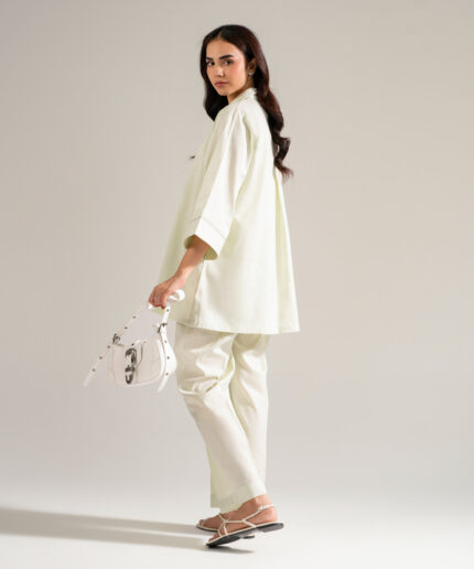 Dyed Mint Green Cotton Linen Straight Suit - View 2