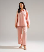 Piece Dyed Pink Cotton Linen Straight Suit - View 2