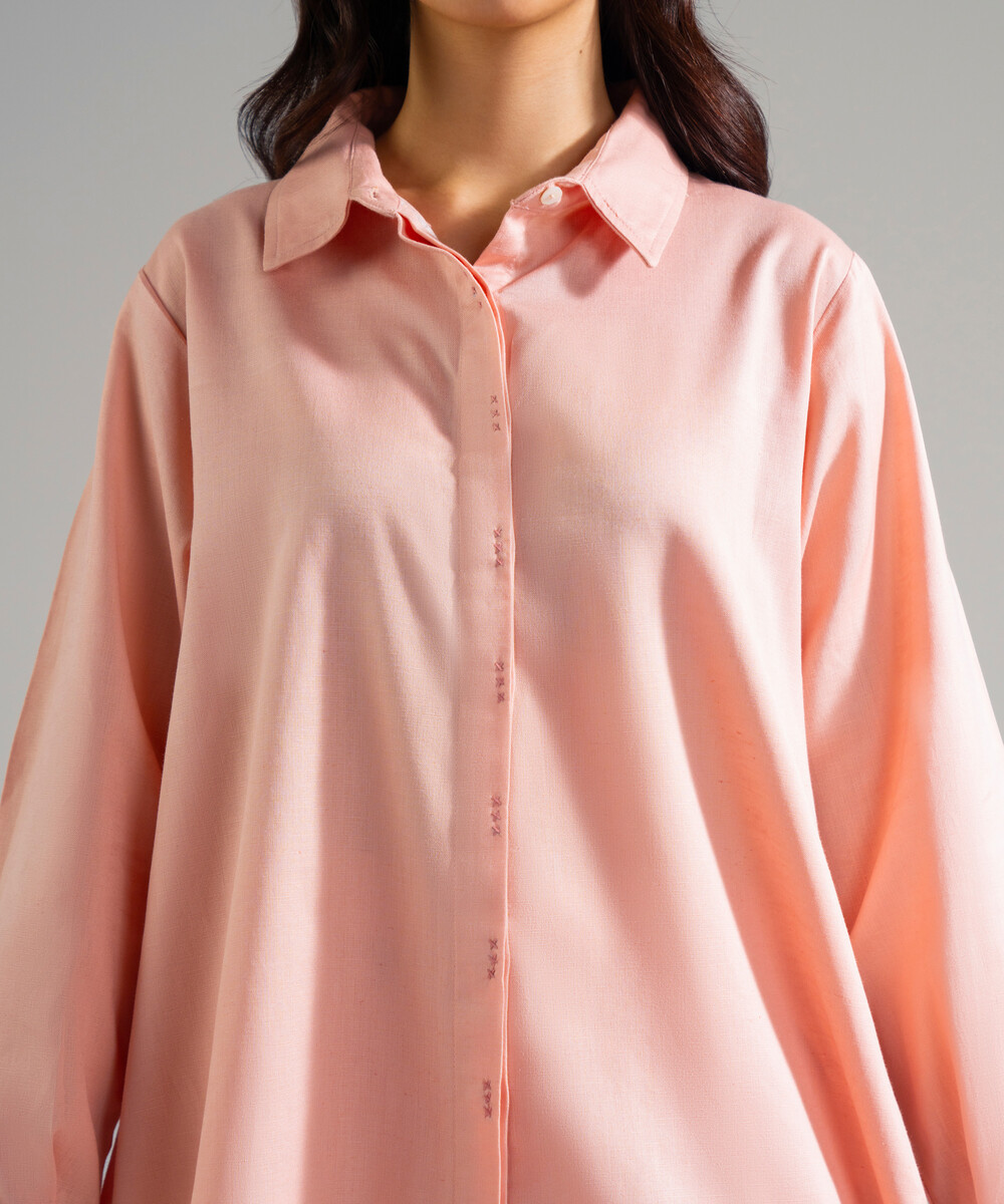 Piece Dyed Pink Cotton Linen Straight Suit - View 1 Piece Dyed Pink Cotton Linen Straight Suit - View 1