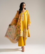 Mustard Yellow Dobby Crepe Straight Suit - View 4