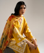 Mustard Yellow Dobby Crepe Straight Suit - View 3