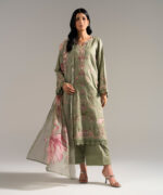 Green Dobby Crepe A-Line Suit - View 4