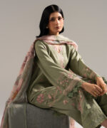 Green Dobby Crepe A-Line Suit - View 1
