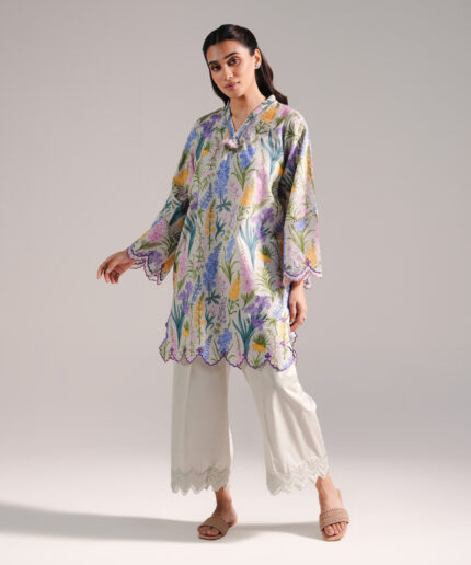Grey Slub Lawn Straight Shirt Suit - View 2