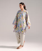 Grey Slub Lawn Straight Shirt Suit - View 1