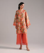 Coral Slub Lawn Straight Suit - View 4