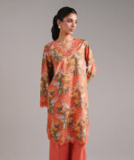 Coral Slub Lawn Straight Suit - View 2