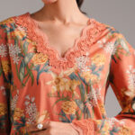 Coral Slub Lawn Straight Suit - View 1