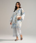 Light Blue Slub Lawn Straight Suit - View 4