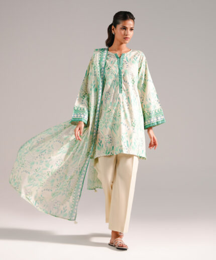 Cream Cotton Viscose Straight Shirt Suit - View 1