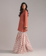 Rust Textured Cotton Straight Suit - View 3