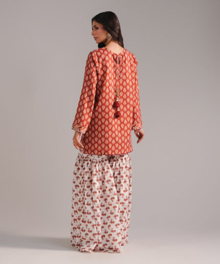 Rust Textured Cotton Straight Suit - View 1