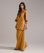 Mustard Textured Cotton Straight Suit - View 3
