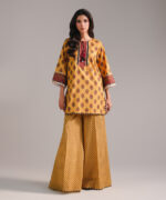Mustard Textured Cotton Straight Suit - View 6
