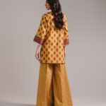 Mustard Textured Cotton Straight Suit - View 1