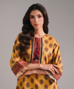 Mustard Textured Cotton Straight Suit - View 2