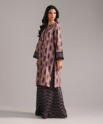 Muted Brown Textured Cotton Straight Suit - View 3