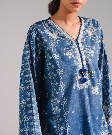 Dark Blue Lawn Shirt Suit - View 1