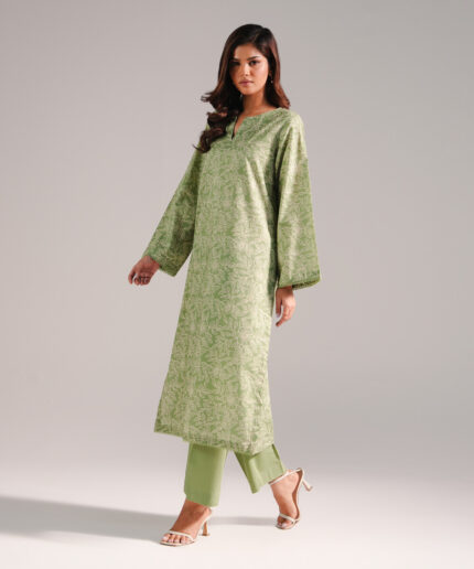 Green Cotton Viscose Shirt Suit - View 2