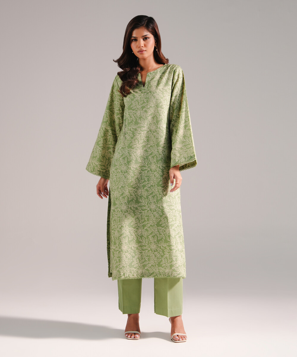 Green Cotton Viscose Shirt Suit - View 1 Green Cotton Viscose Shirt Suit - View 1