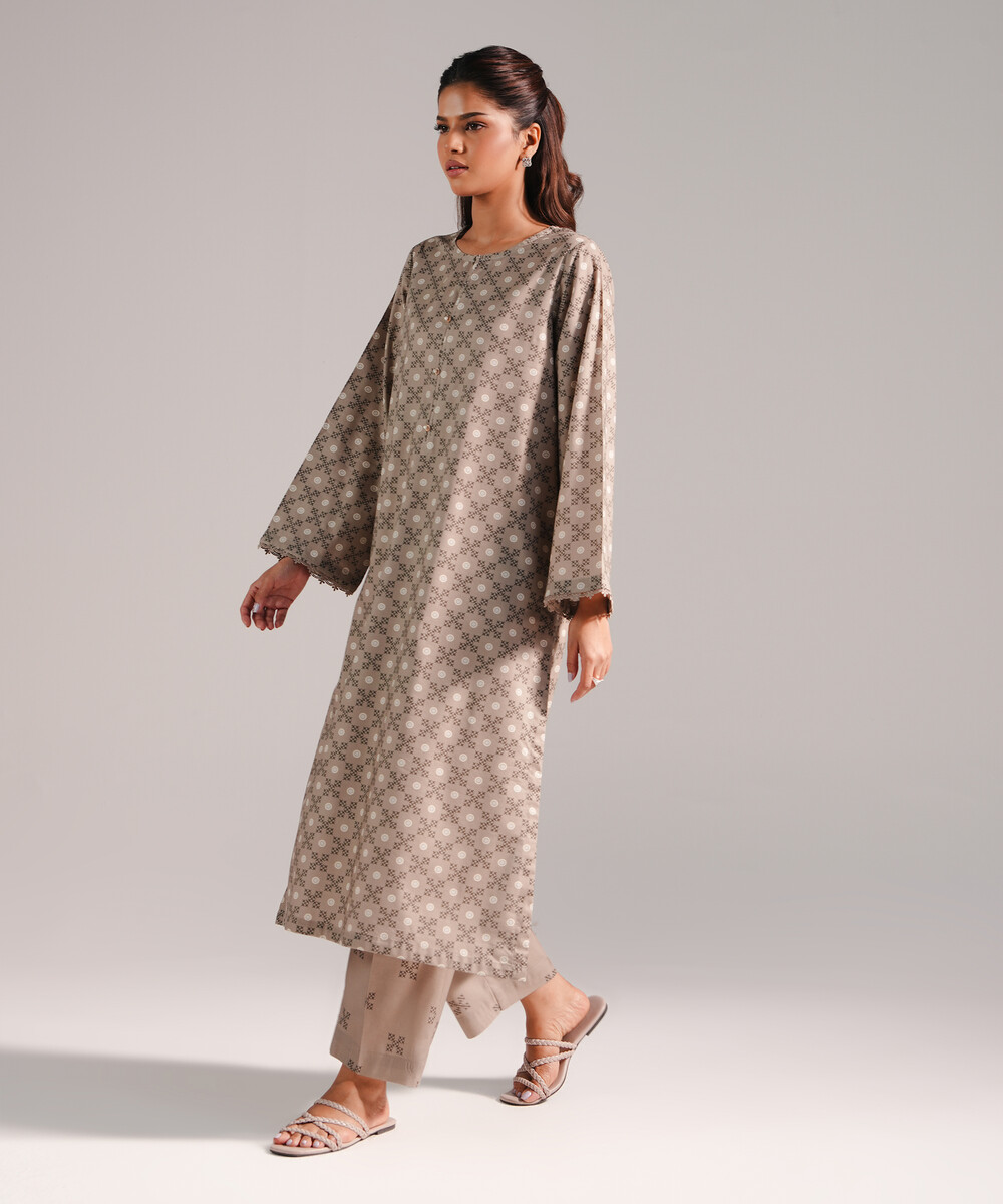 Dark Beige Cotton Viscose Shirt Suit - View 1 Dark Beige Cotton Viscose Shirt Suit - View 1