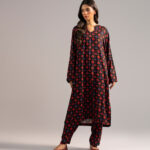 Black Arabic Lawn Straight Shirt Suit - View 1