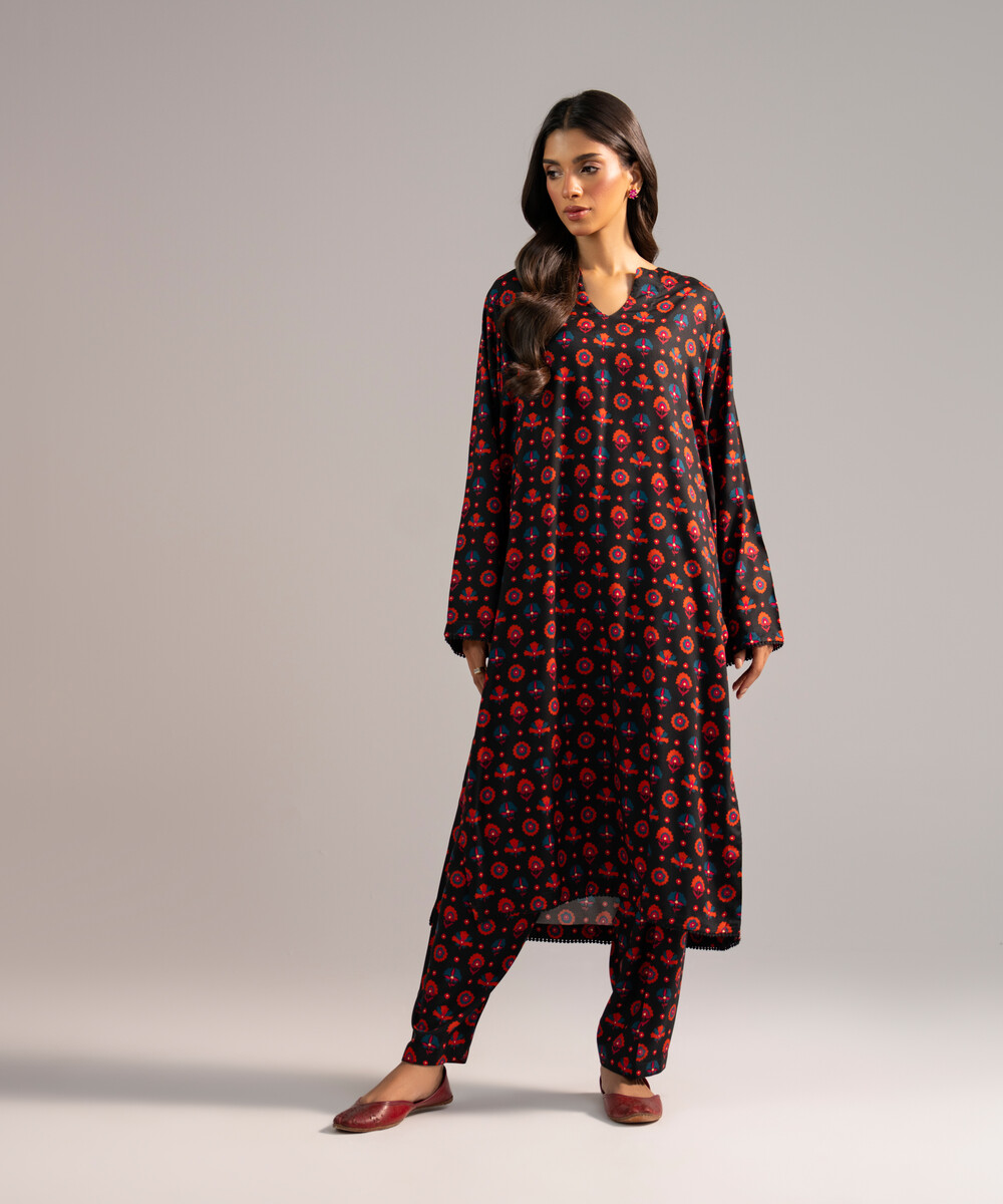 Black Arabic Lawn Straight Shirt Suit - View 1 Black Arabic Lawn Straight Shirt Suit - View 1