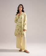 Pale Yellow Arabic Lawn Straight Shirt Suit - View 4